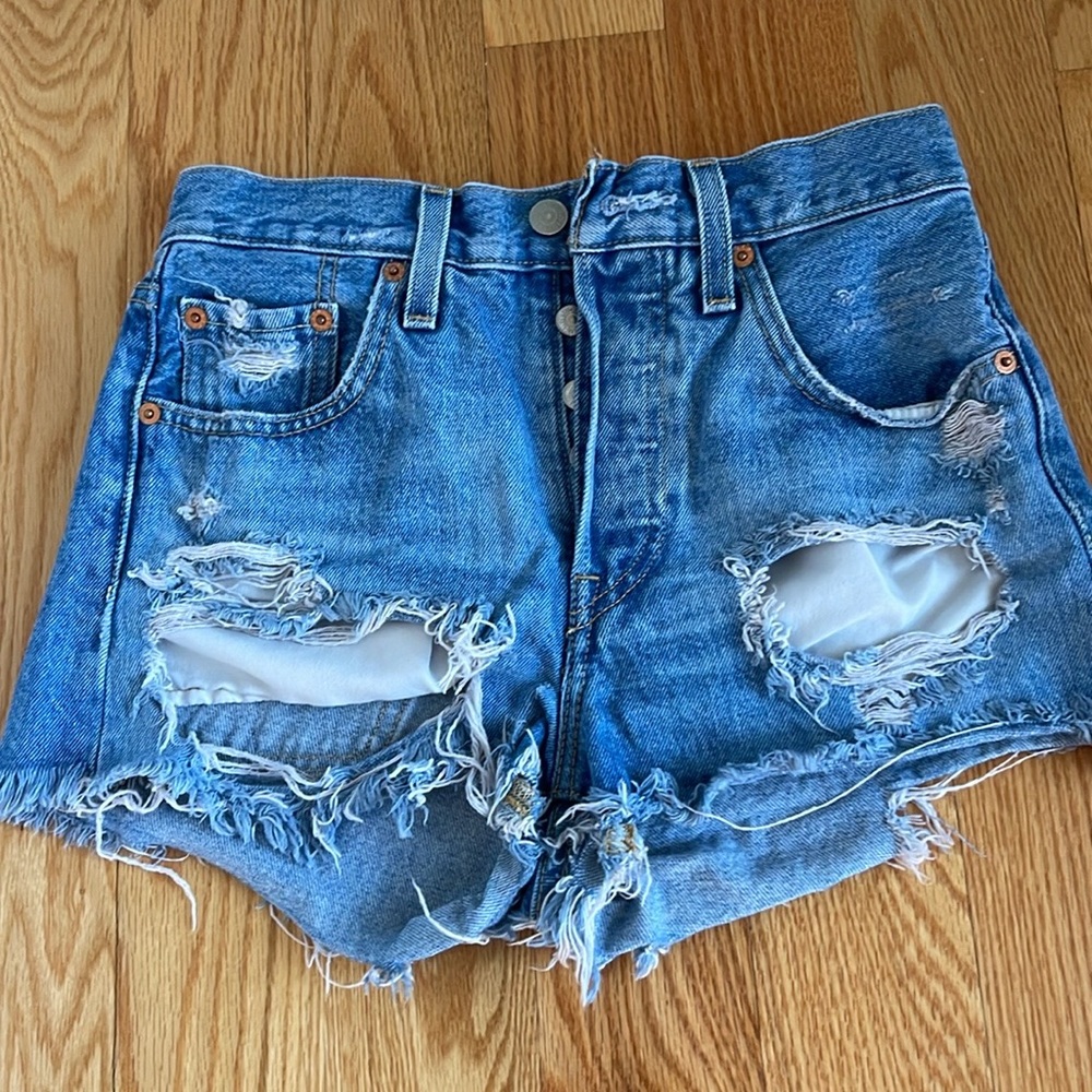 Levi's 501 Distressed High-Rise Denim Shorts 24